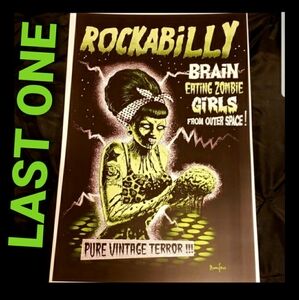 Too Fast RockABilly Brain Eating Zombie Girls From Outter Space Pin-Up Print